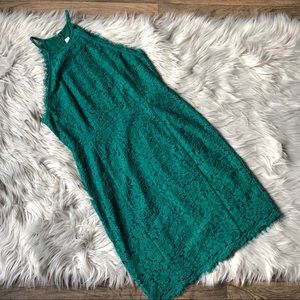 NWT LOFT Green Lace Halter Sheath Dress